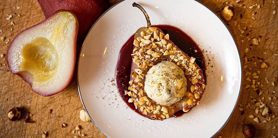 Poached Pears with Rogue River Blue