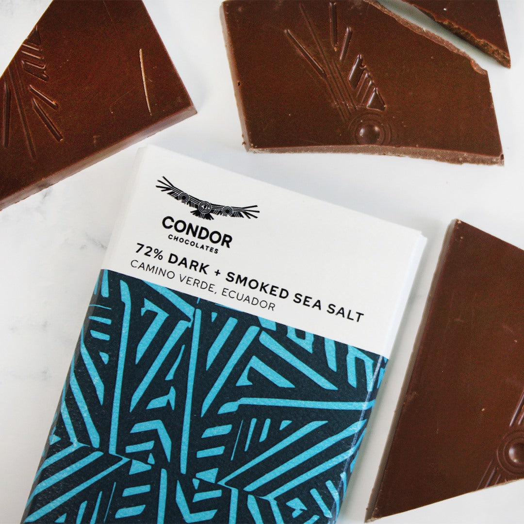 Dark Chocolate Bar, 72% + Smoked Sea Salt - Condor 2.29oz