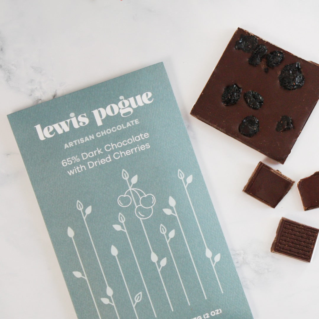 65% Dark Choc w/Dried Cherries 57 gr - Lewis Pogue