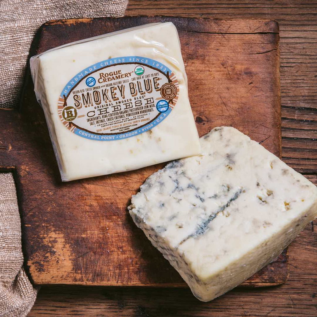 Smokey Blue Cheese wedge with packaging